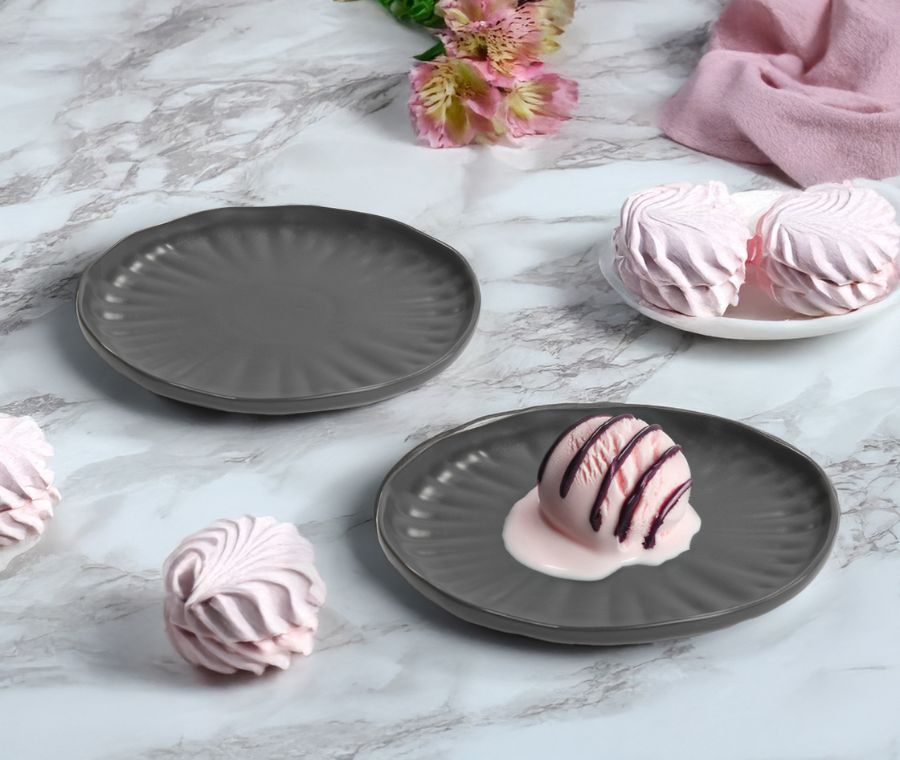 Set of dessert plates LOTUS (graphite, 6 pcs)