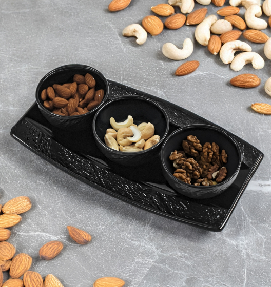 LAVA serving set (small dish and 3 bowls, black)