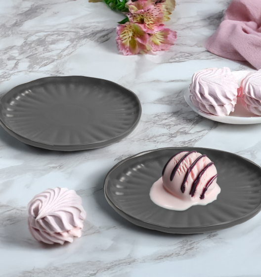 Set of dessert plates LOTUS (graphite, 6 pcs)