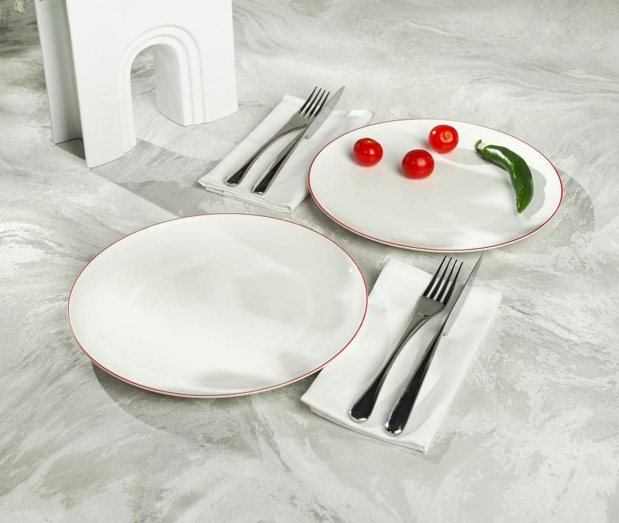SYMBOL dinner plates (red edge)